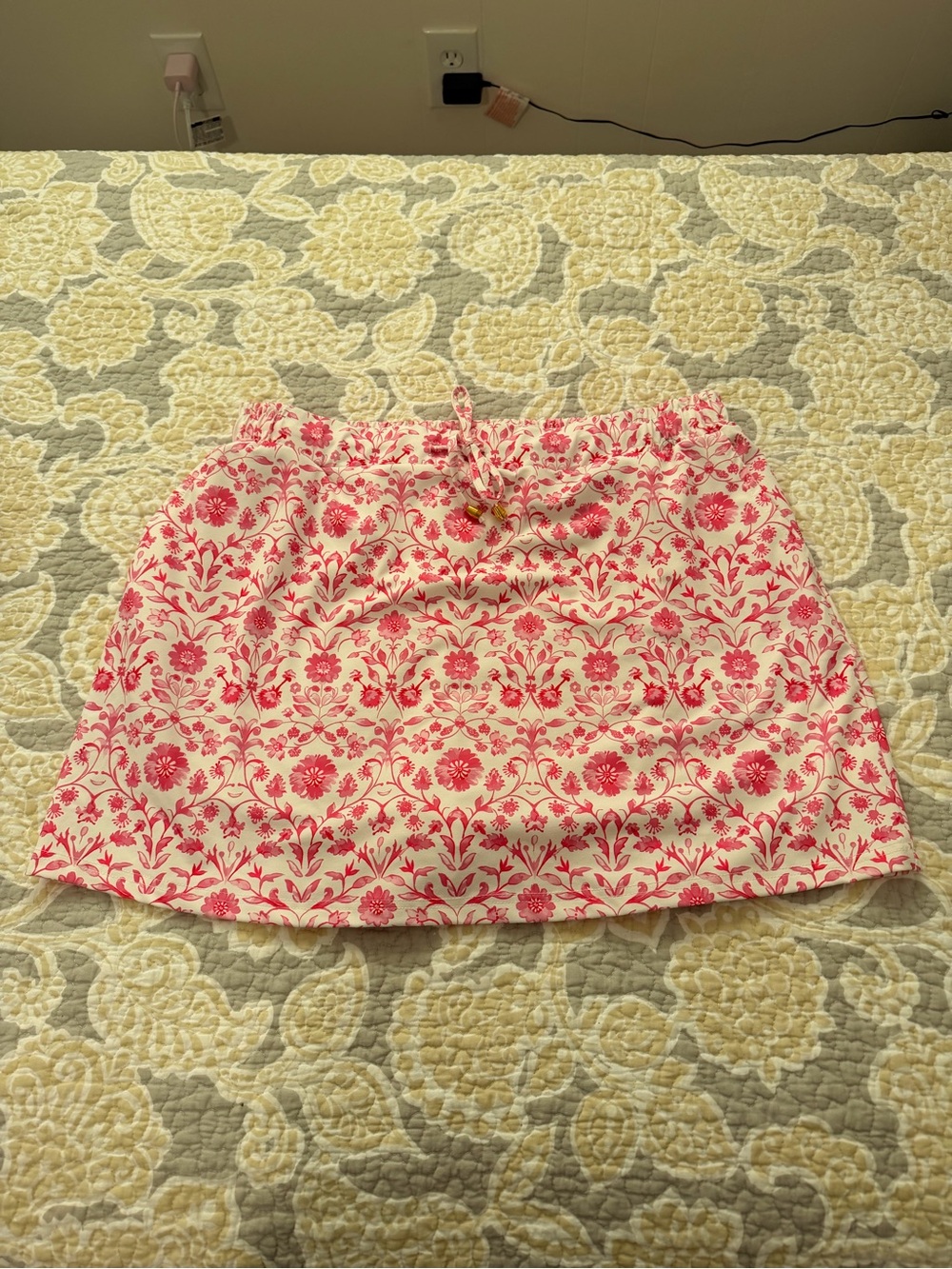 Women’s Floral Drawstring Skort - Pink on Cream